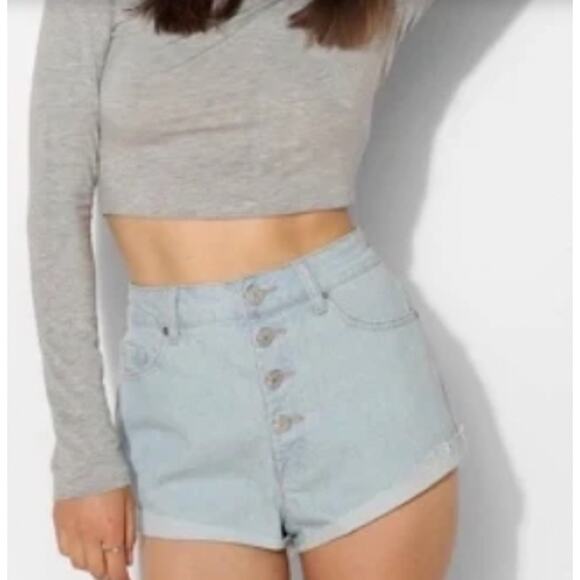 BDG Super High Rise Foxy Button Fly Cuffed Denim Jean Short Shorts 26w - Picture 6 of 13